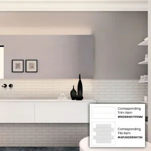 10 pack Arte 0.47 in. x 7.87 in. Matte White Ceramic Pencil Tile Trims (0.3 sq ft/case) - Sample