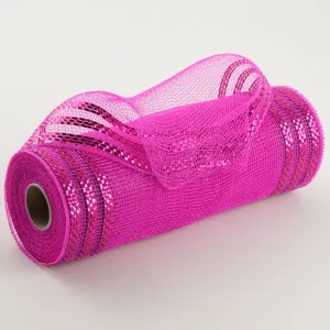 10" Border Stripe Metallic Mesh: Hot Pink
