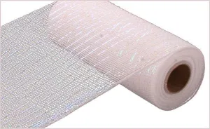 10" Deco Poly Mesh: Metallic White with White Iridescent Foil