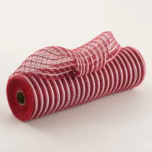 10" Fabric Mesh With Stripes: Dark Red & White
