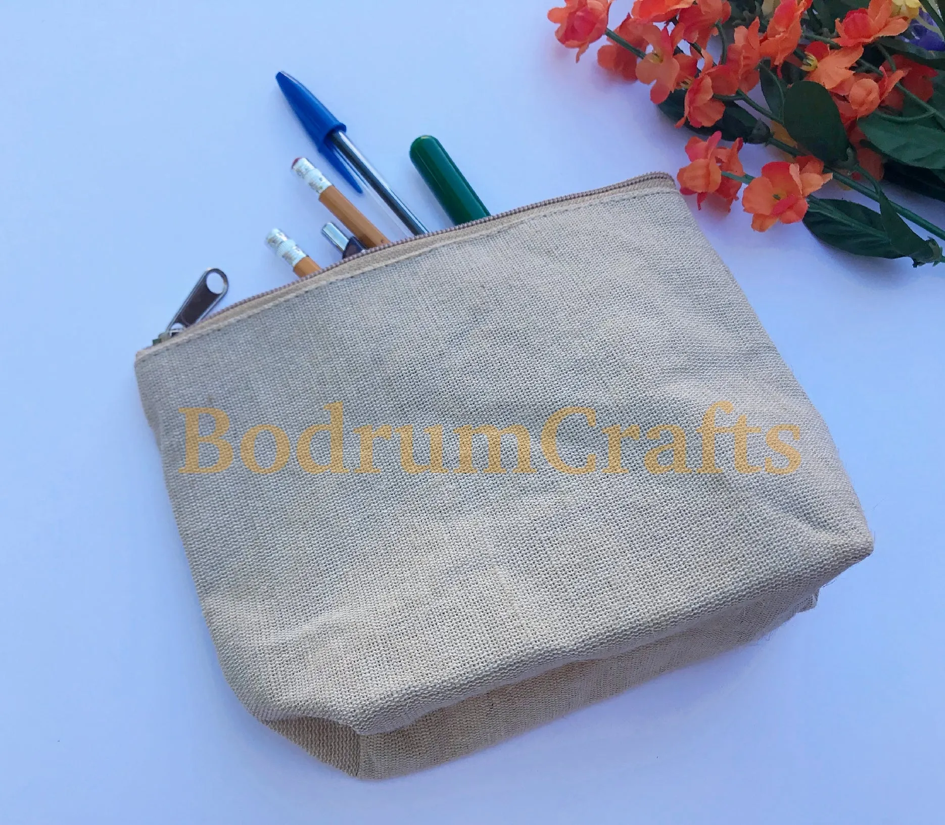 10" Jute Large Makeup Bag, Pouch Purse Cosmetic Organizer