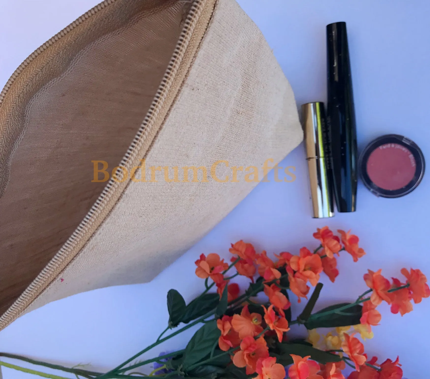 10" Jute Large Makeup Bag, Pouch Purse Cosmetic Organizer