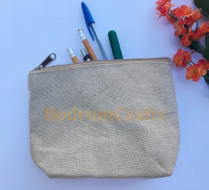 10" Jute Large Makeup Bag, Pouch Purse Cosmetic Organizer