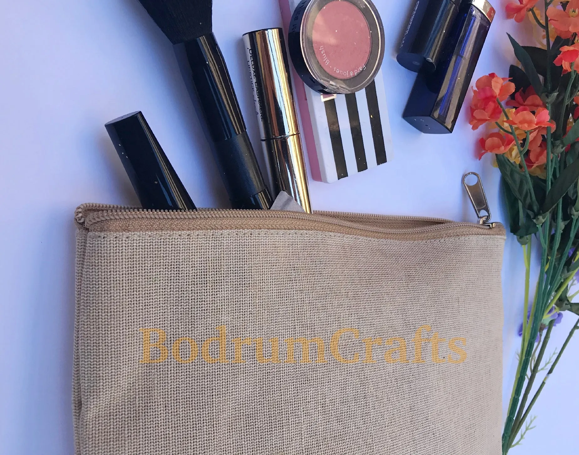 10" Jute Large Makeup Bag, Pouch Purse Cosmetic Organizer