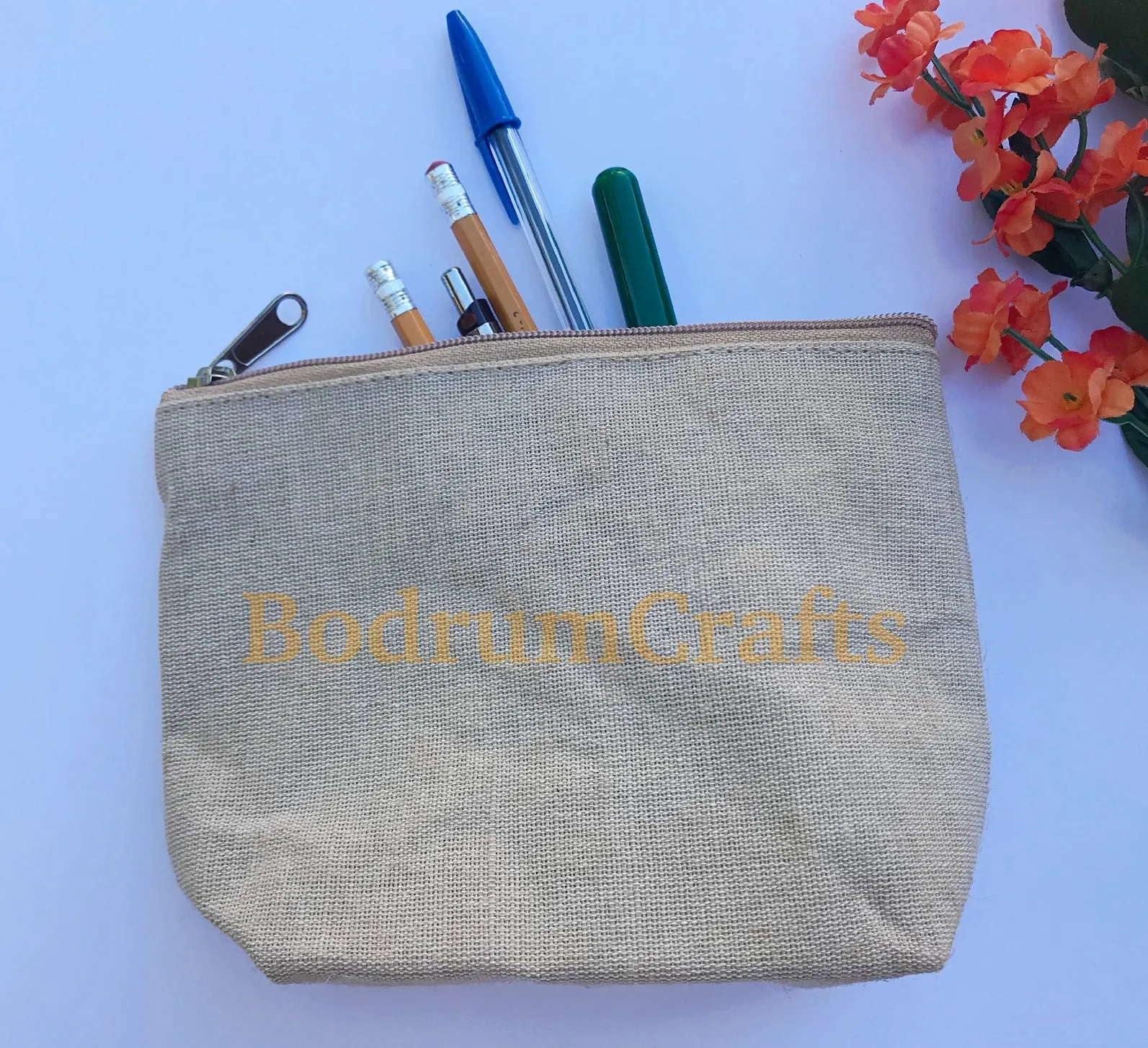 10" Jute Large Makeup Bag, Pouch Purse Cosmetic Organizer
