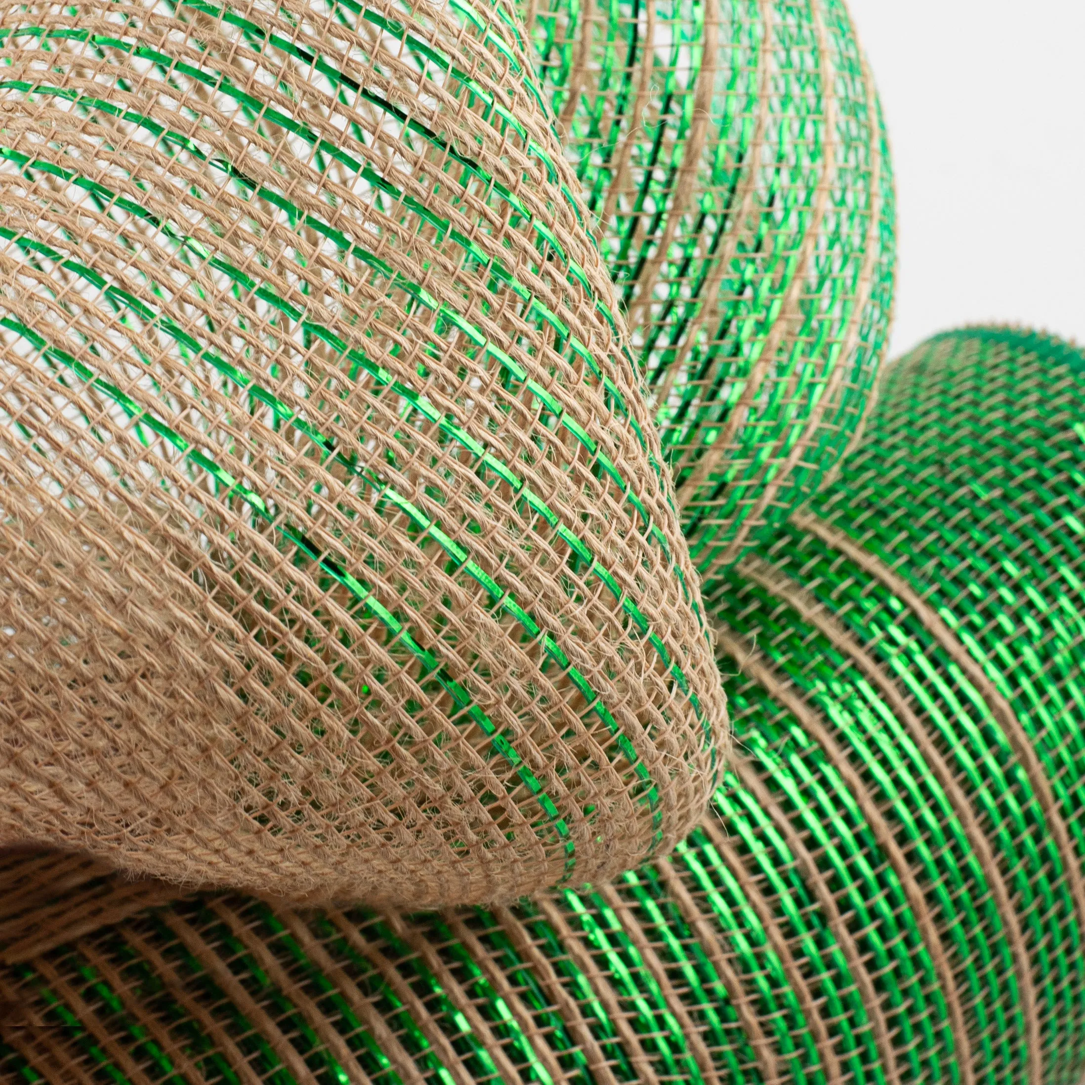 10" Jute Poly Mesh: Emerald Green Foil Ombré