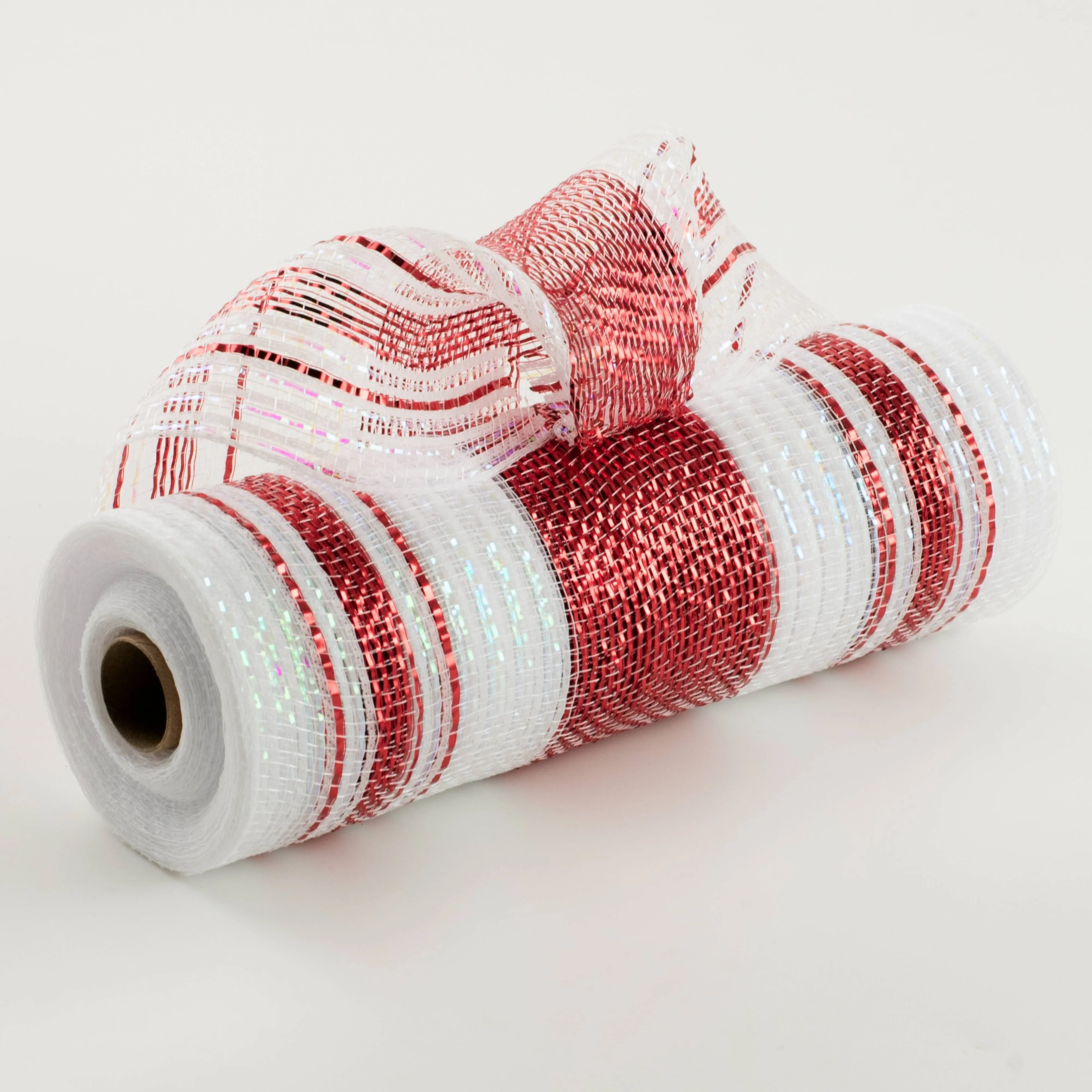 10" Metallic & Iridescent Peppermint Stripe Mesh: Red & White