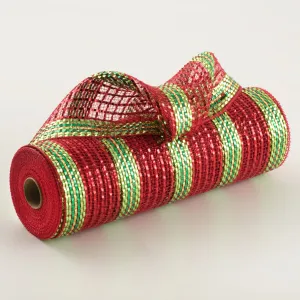 10" Metallic Stripes Deco Mesh: Red & Lime