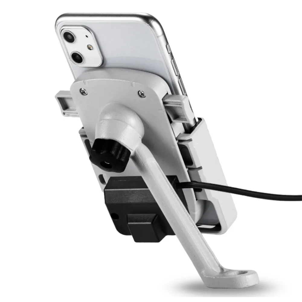 12V-80V Mobile Phone Navigation Support USB Charger Holder Aluminium Alloy Waterproof Electric Scooter Motorcycle Handlebar Mount Clip Bracket Universal