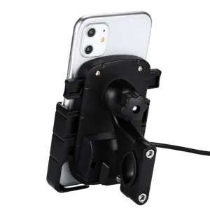 12V-80V Mobile Phone Navigation Support USB Charger Holder Aluminium Alloy Waterproof Electric Scooter Motorcycle Handlebar Mount Clip Bracket Universal