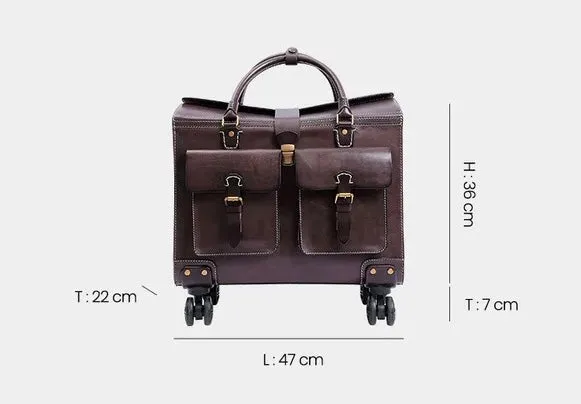 19 Inch Leather Vintage Trolley Luggage