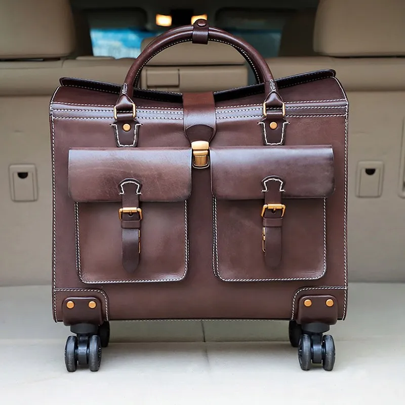 19 Inch Leather Vintage Trolley Luggage