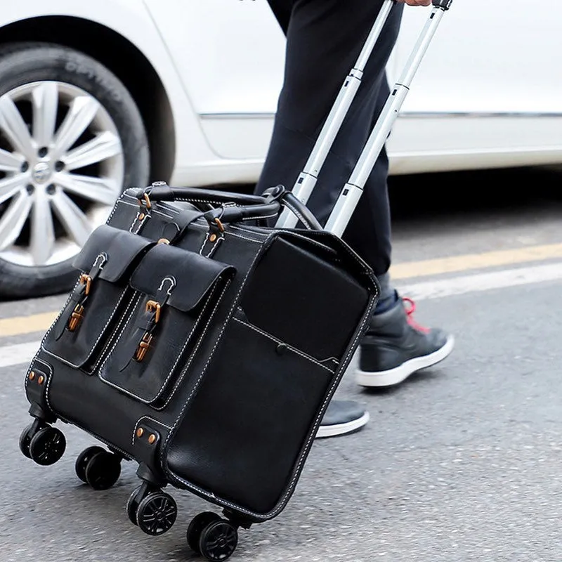 19 Inch Leather Vintage Trolley Luggage