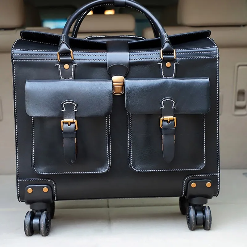 19 Inch Leather Vintage Trolley Luggage