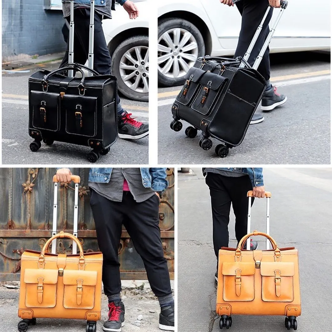 19 Inch Leather Vintage Trolley Luggage