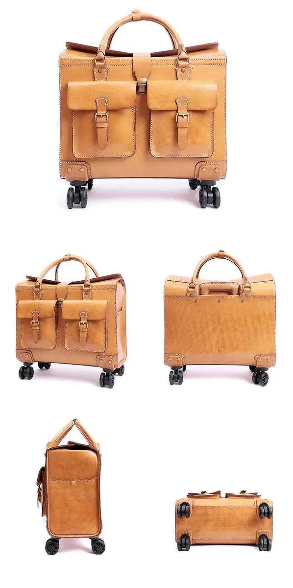 19 Inch Leather Vintage Trolley Luggage