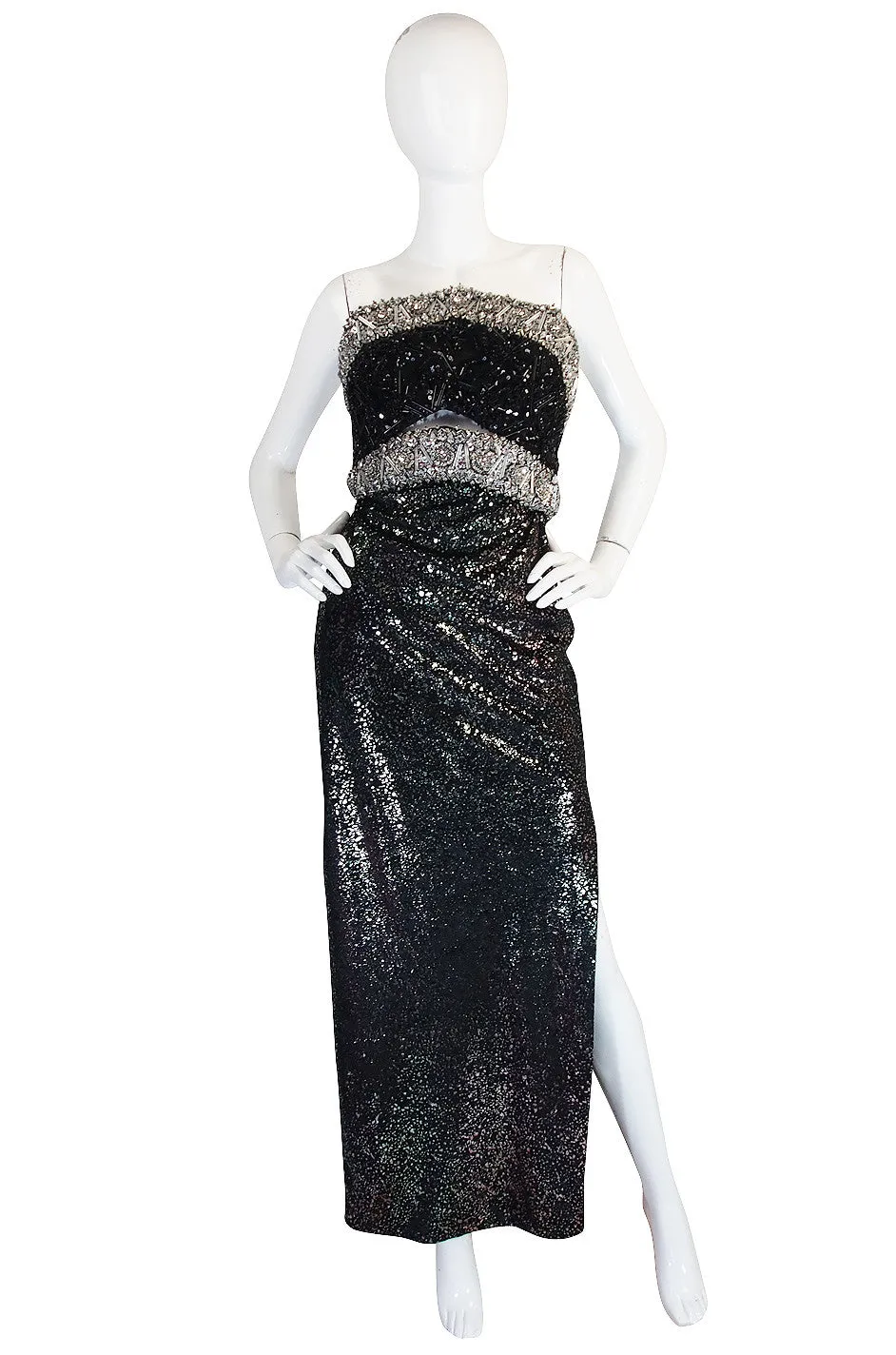 1970s Bead & Crystal Couture Galanos Gown