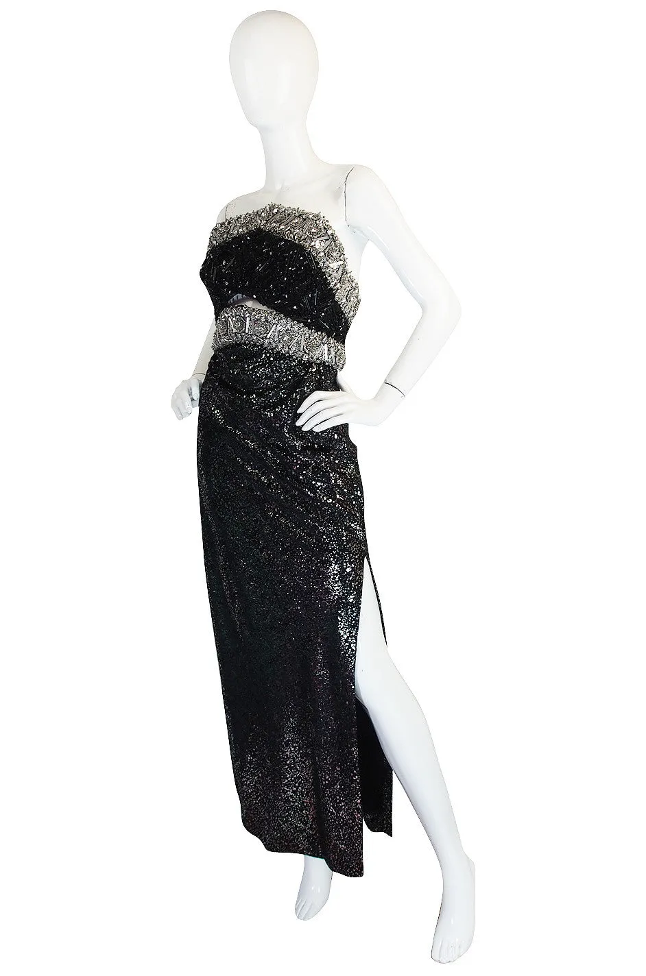1970s Bead & Crystal Couture Galanos Gown