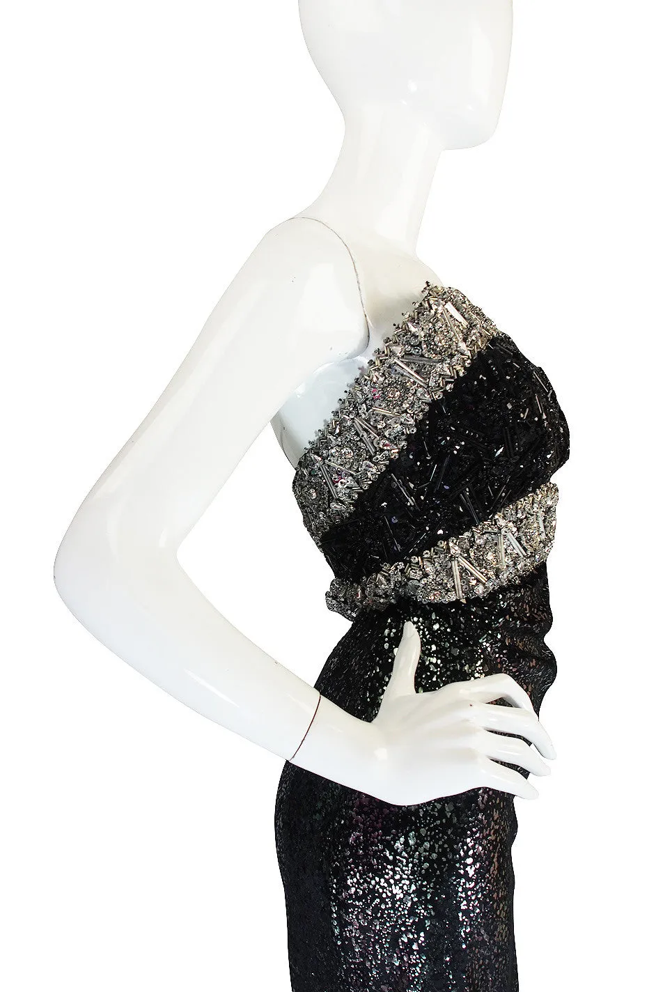 1970s Bead & Crystal Couture Galanos Gown