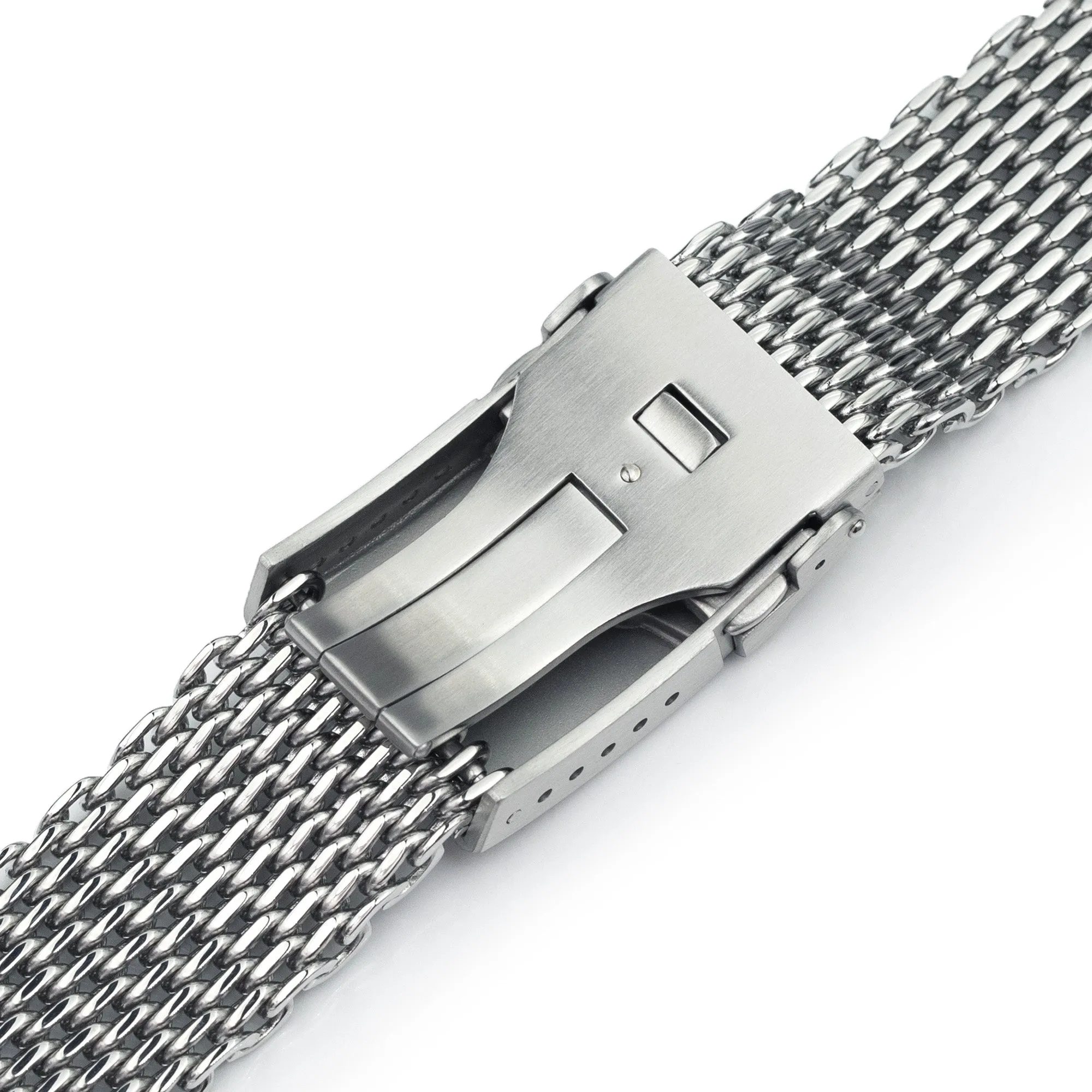 22mm Winghead SHARK Mesh Band Stainless Steel Watch Bracelet, Button Chamfer Clasp, Polished