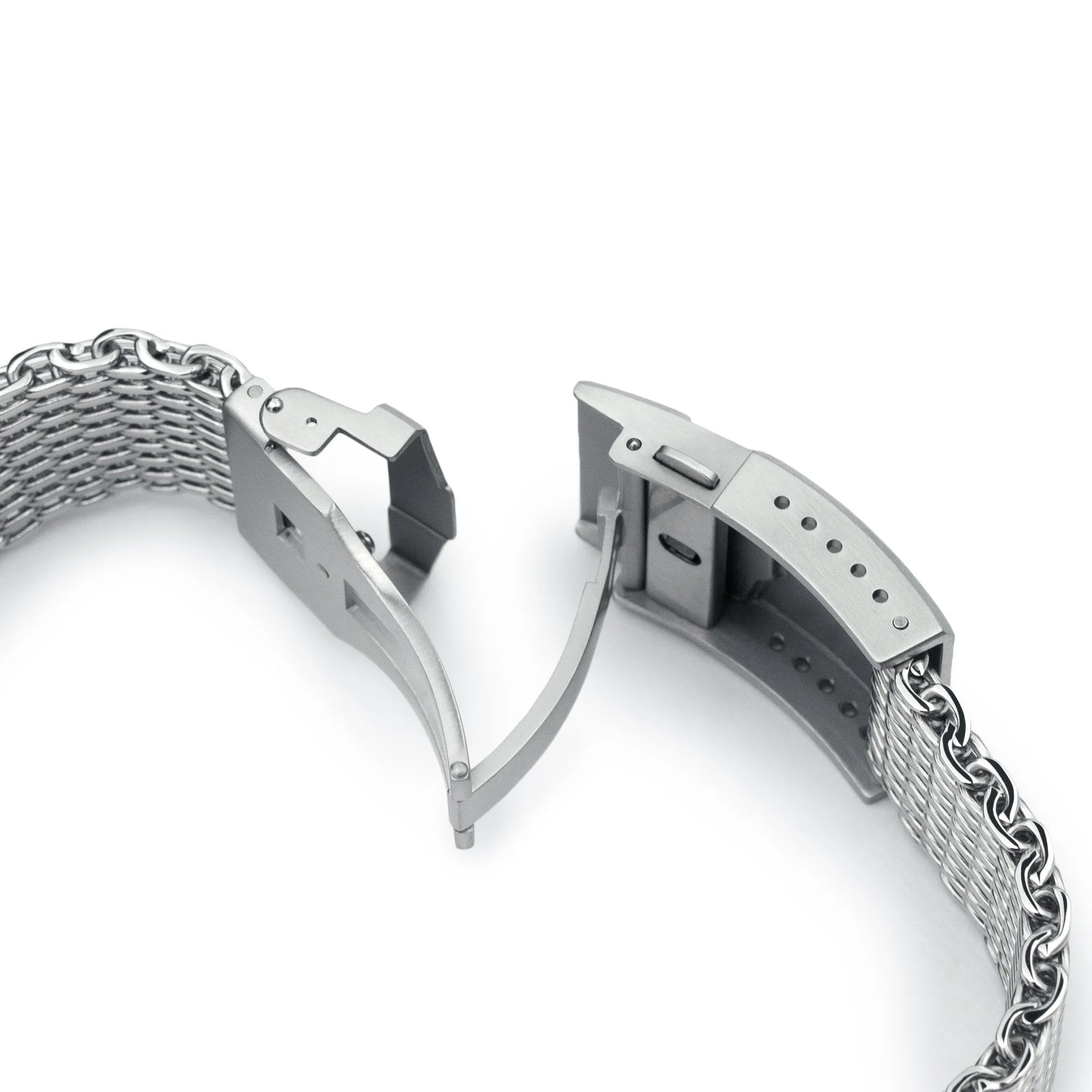 22mm Winghead SHARK Mesh Band Stainless Steel Watch Bracelet, Button Chamfer Clasp, Polished