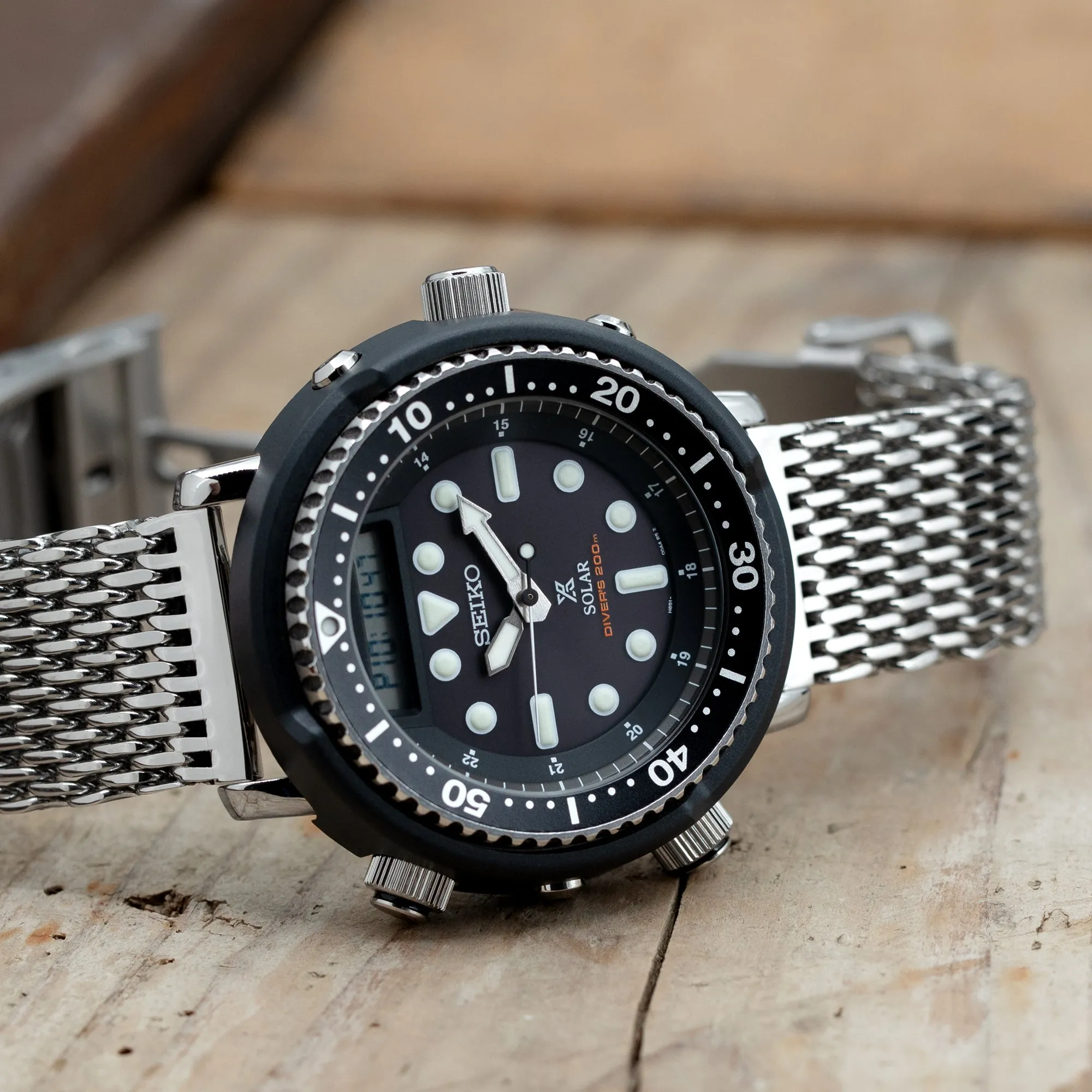 22mm Winghead SHARK Mesh Band Stainless Steel Watch Bracelet, Button Chamfer Clasp, Polished