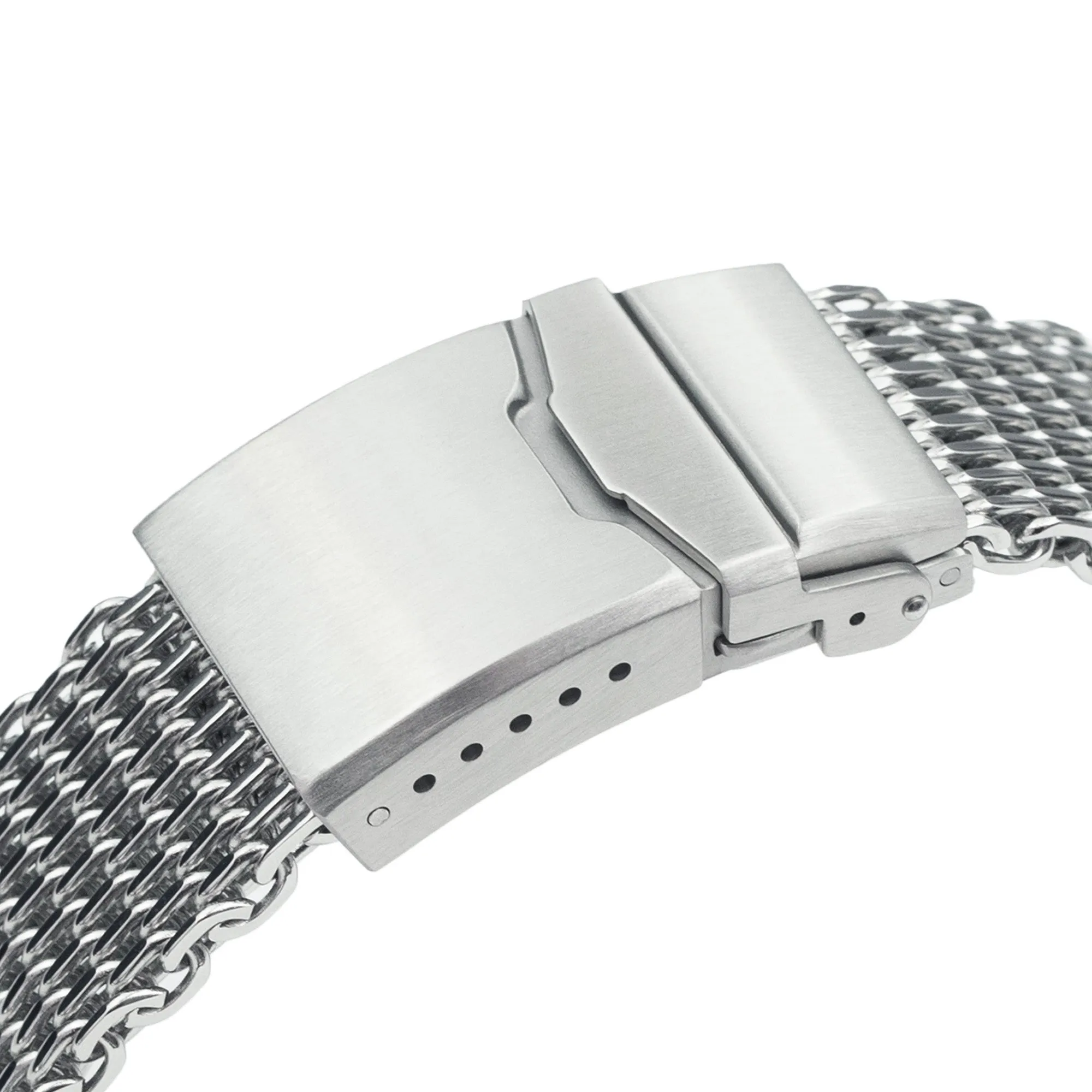 22mm Winghead SHARK Mesh Band Stainless Steel Watch Bracelet, Button Chamfer Clasp, Polished