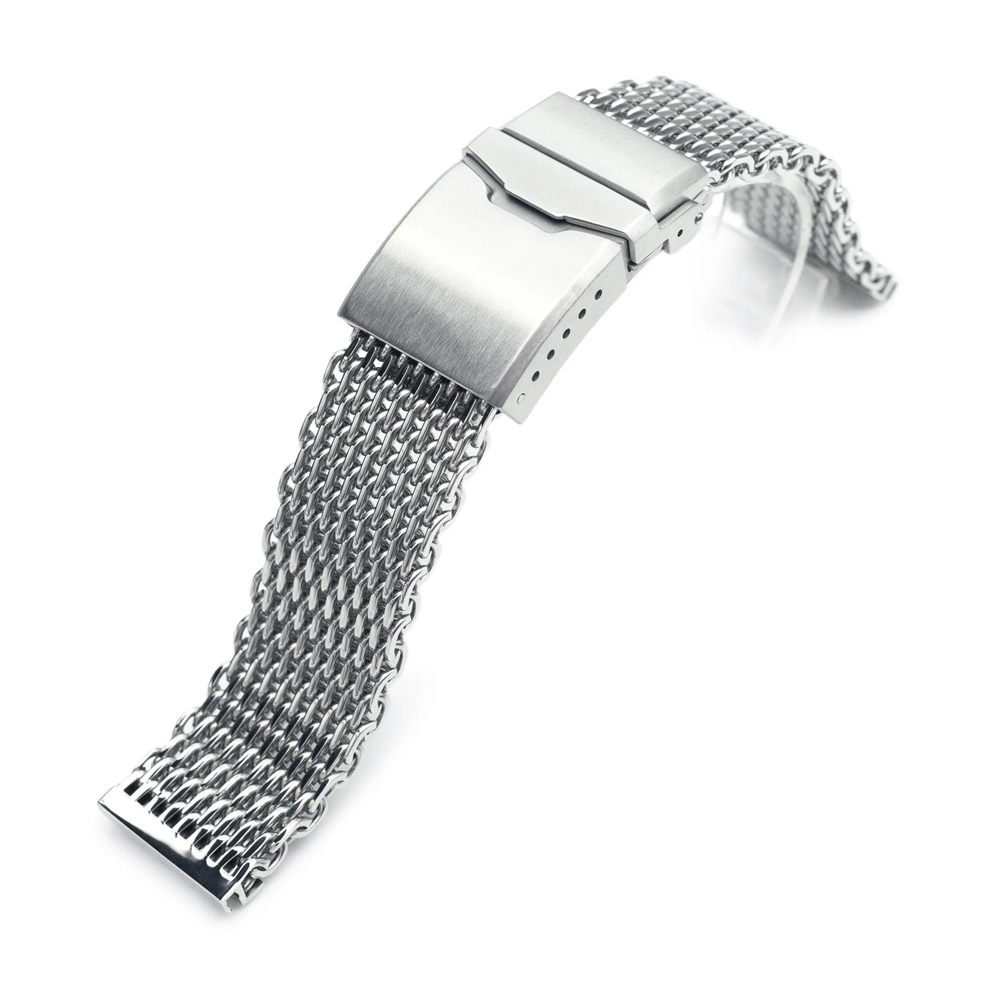22mm Winghead SHARK Mesh Band Stainless Steel Watch Bracelet, Button Chamfer Clasp, Polished