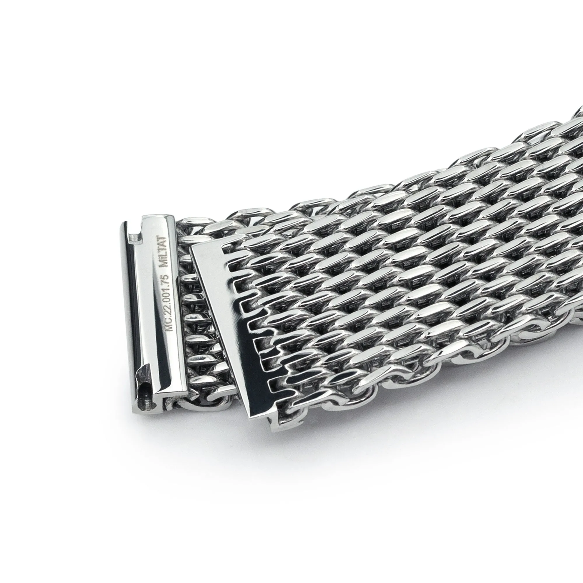 22mm Winghead SHARK Mesh Band Stainless Steel Watch Bracelet, Button Chamfer Clasp, Polished