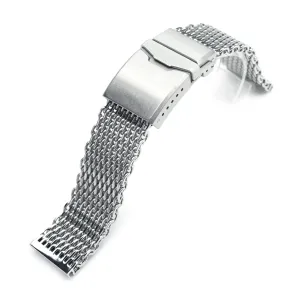 22mm Winghead SHARK Mesh Band Stainless Steel Watch Bracelet, Button Chamfer Clasp, Polished