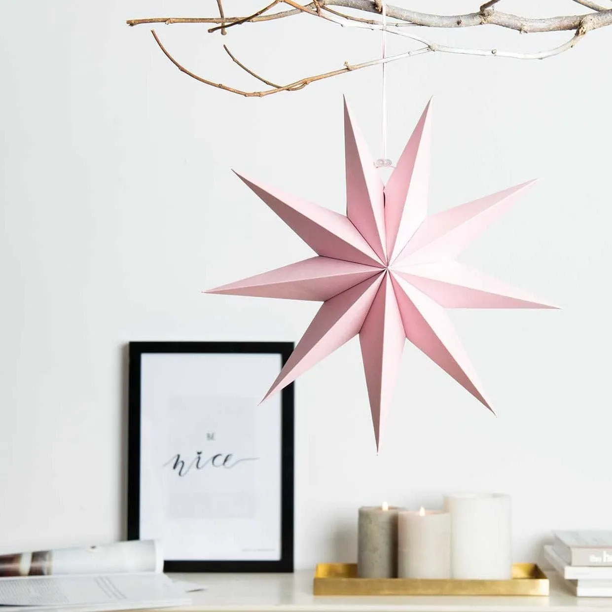 28cm Scandinavian Star Decoration - Matte Pink