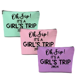 3 Pcs Girl Trip 2024 Makeup Bag Funny Girls Trip Gifts Favors Girls Weekend Gifts Weekender Bag Summer Vacation Birthday Christmas Cosmetic Bag Bachelorette Party Friendship Gifts for Women BFF Bestie