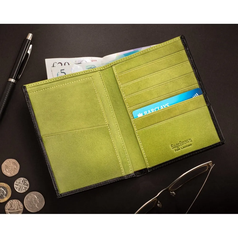 3/4 Tall Leather Bifold Wallet With 6 CC - Black With Lime