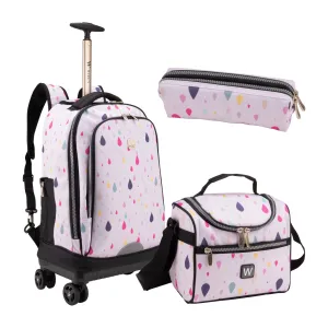 4 Wheel School Backpack Trolley Set of 3 Rainbow Rain
