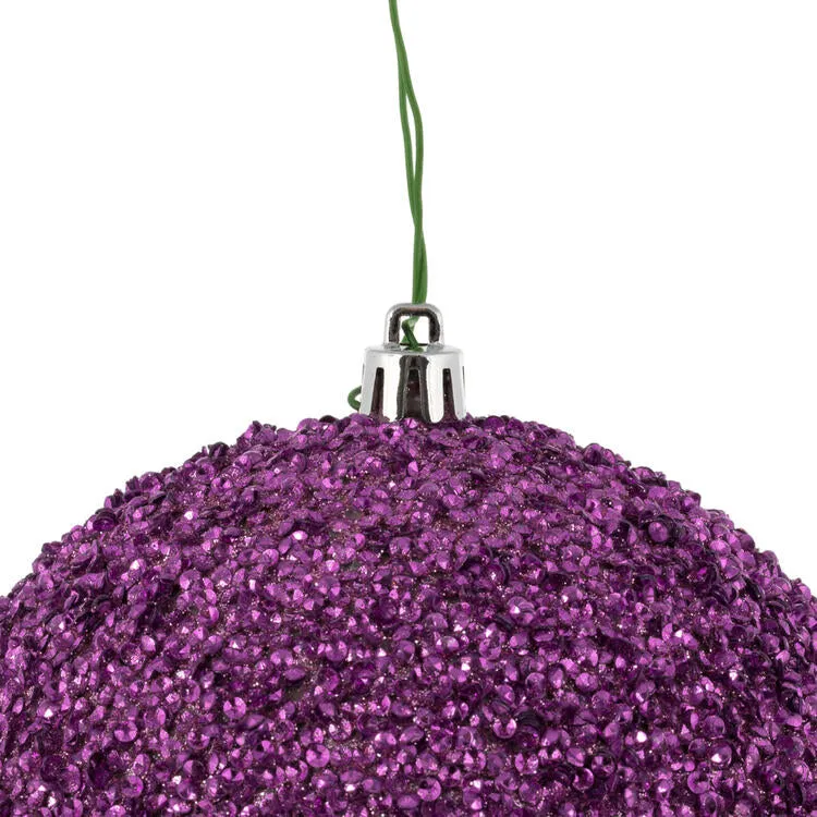 4.75" Pink Beaded Ball Ornaments with Drilled Caps 6 Per Bag