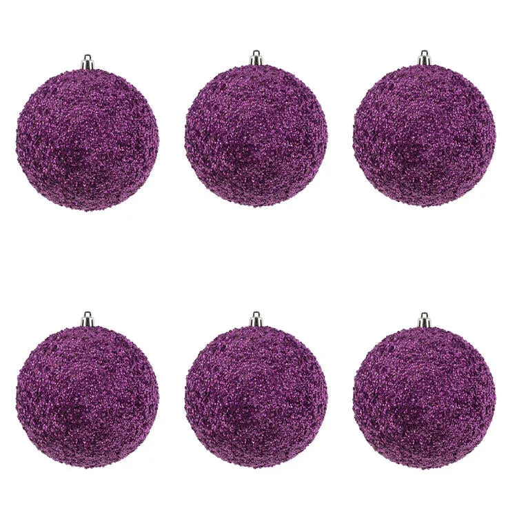 4.75" Pink Beaded Ball Ornaments with Drilled Caps 6 Per Bag
