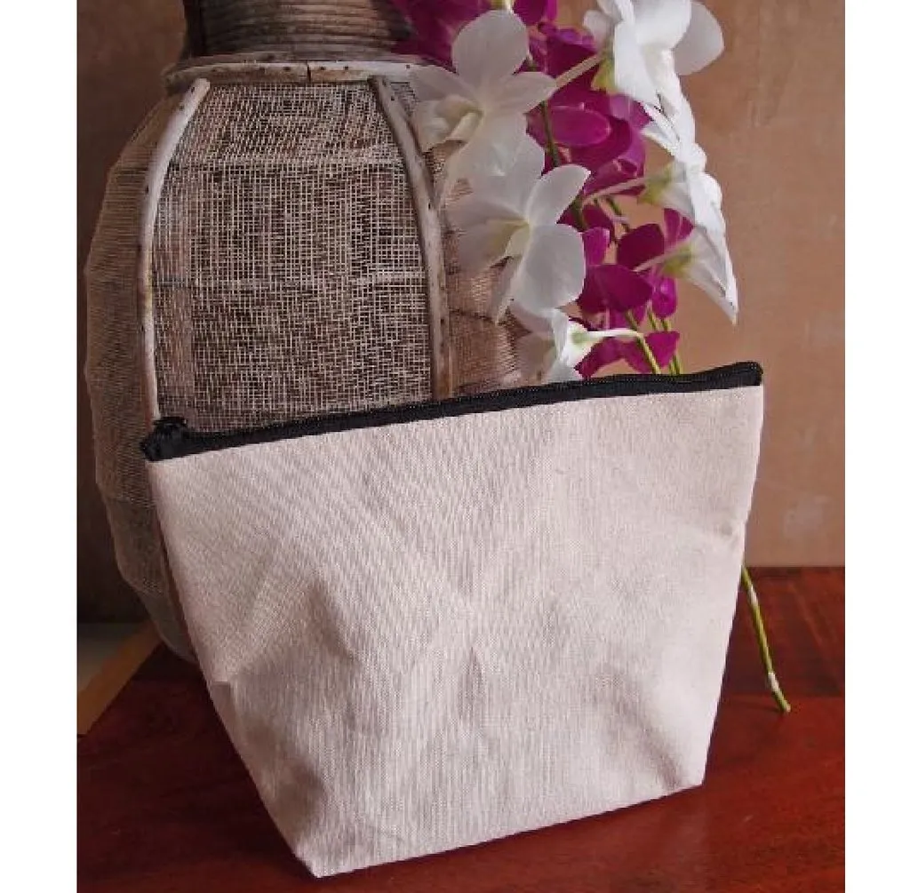 8" Canvas Fabric Zipper Pouch Bags with Gusset, Cosmetic Makeup Bags