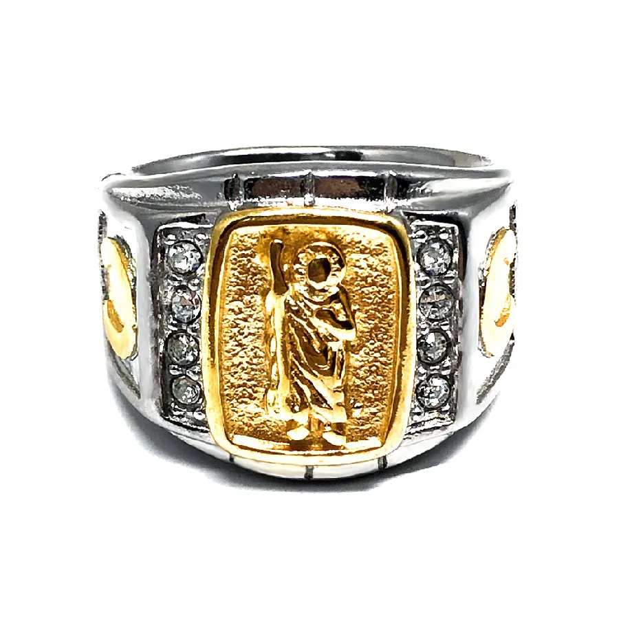925 Silver Square White Gold CZ Diamond San Judas Ring