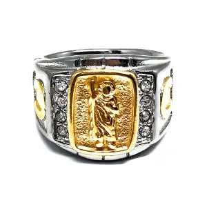 925 Silver Square White Gold CZ Diamond San Judas Ring