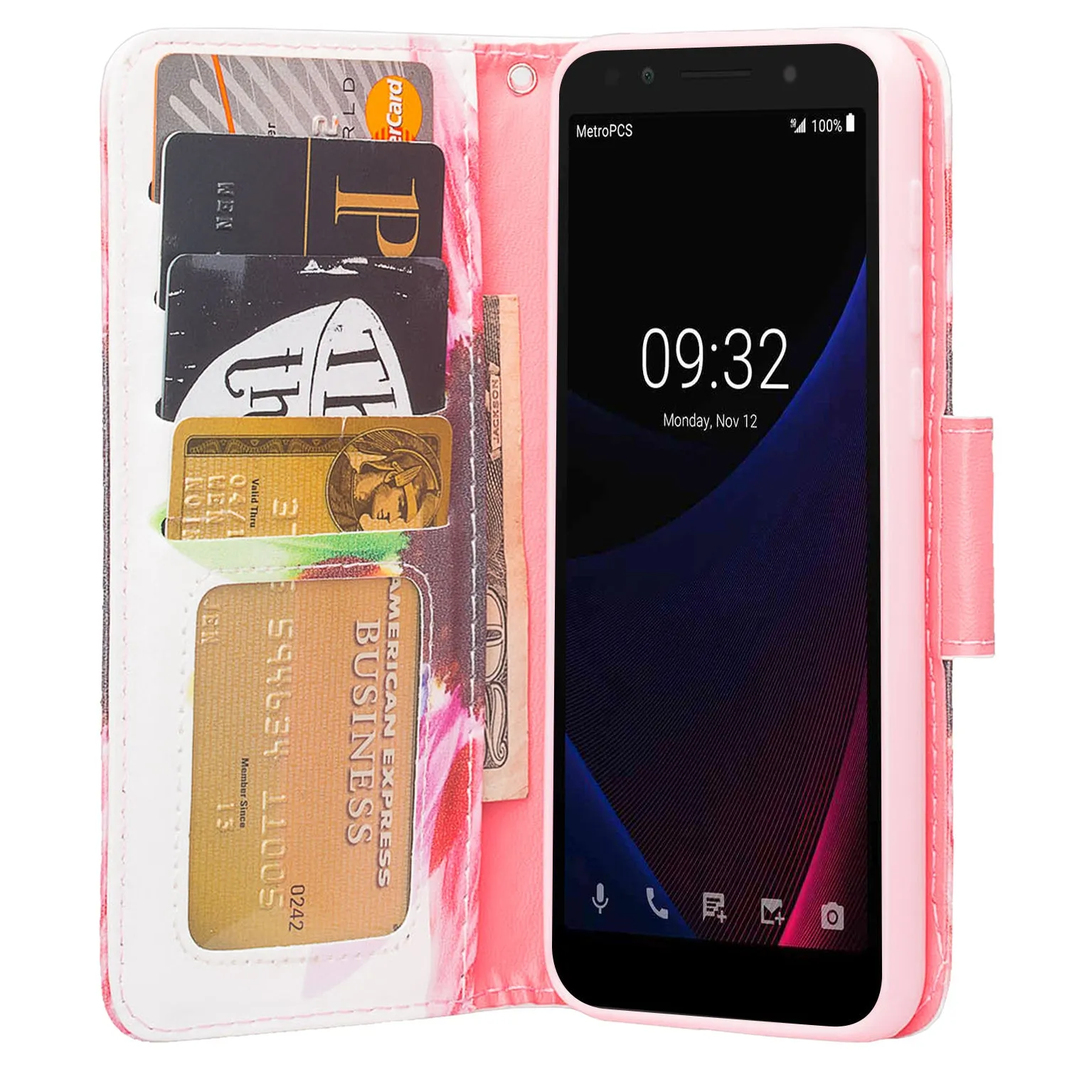 Alcatel 1x Evolve, TCL LX, Avalon V, IdealXTRA Case, Wrist Strap Magnetic Pu Leather Wallet Case [Kickstand] with ID & Credit Card Slots - Vivid Sunflower