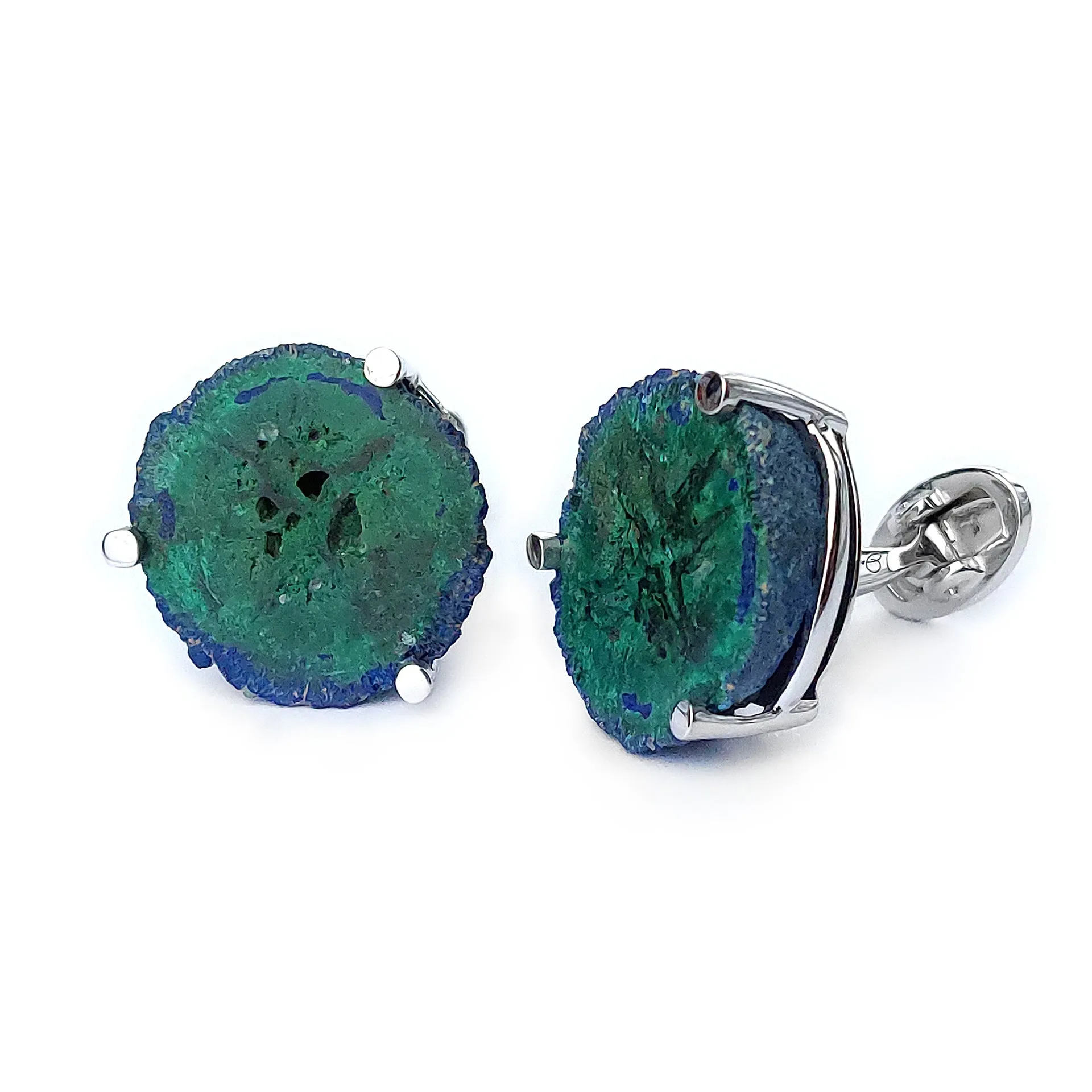 Azurite Malachite One of Kind Geode Sterling Cufflinks