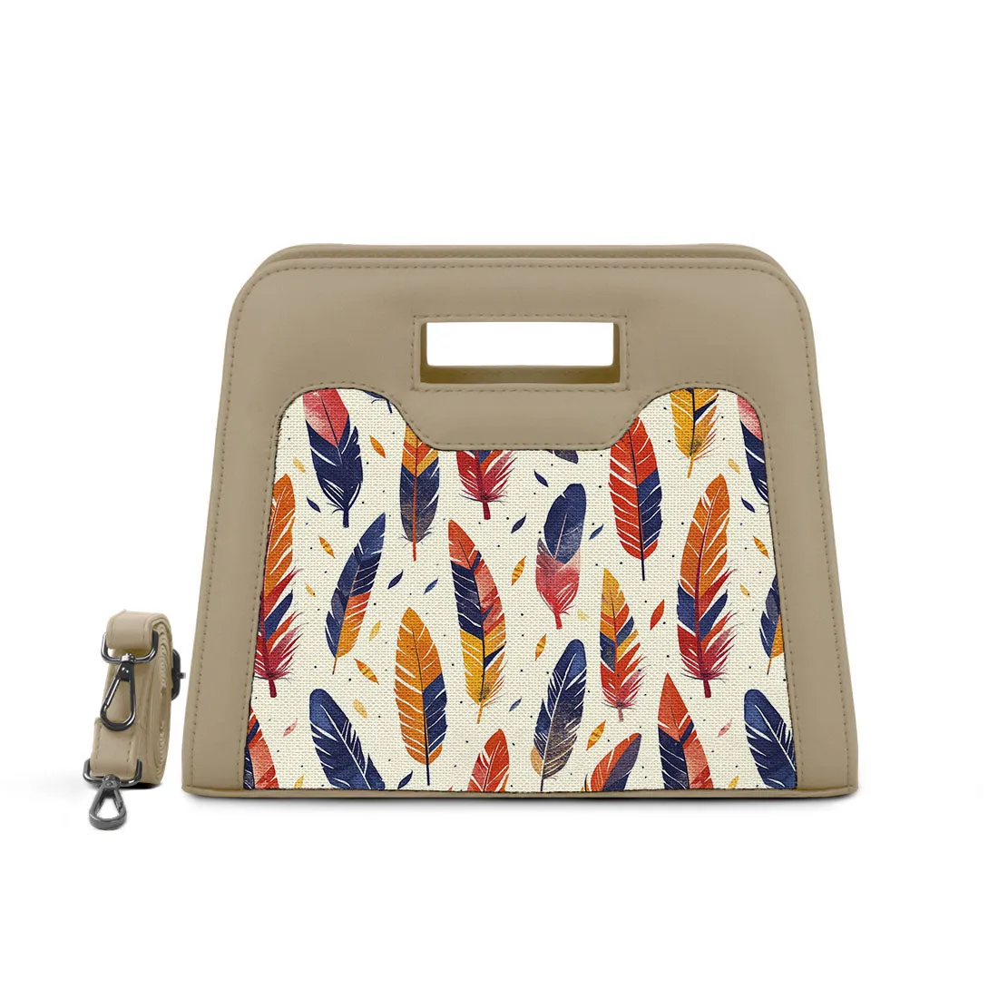 Beige Chic Peek Handbag Feathers Pattern