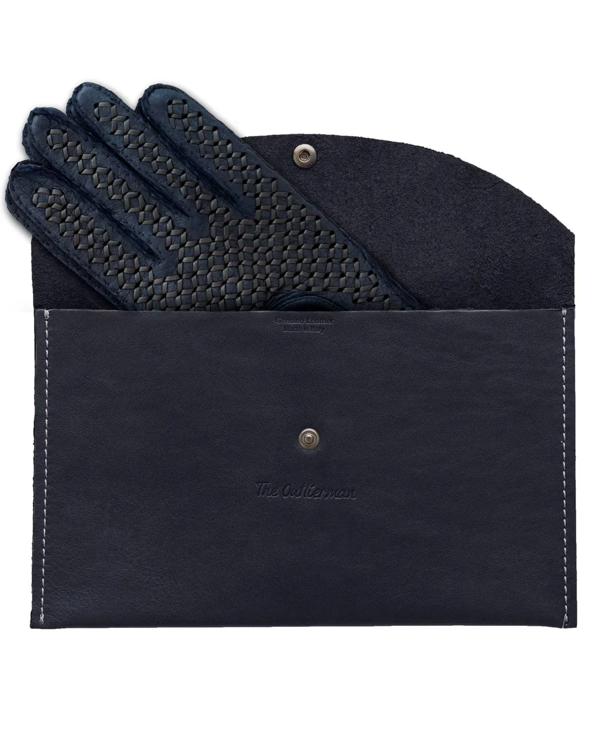 BESPOKE - Peccary Leather Driving Gloves - Blue/Dark Grey