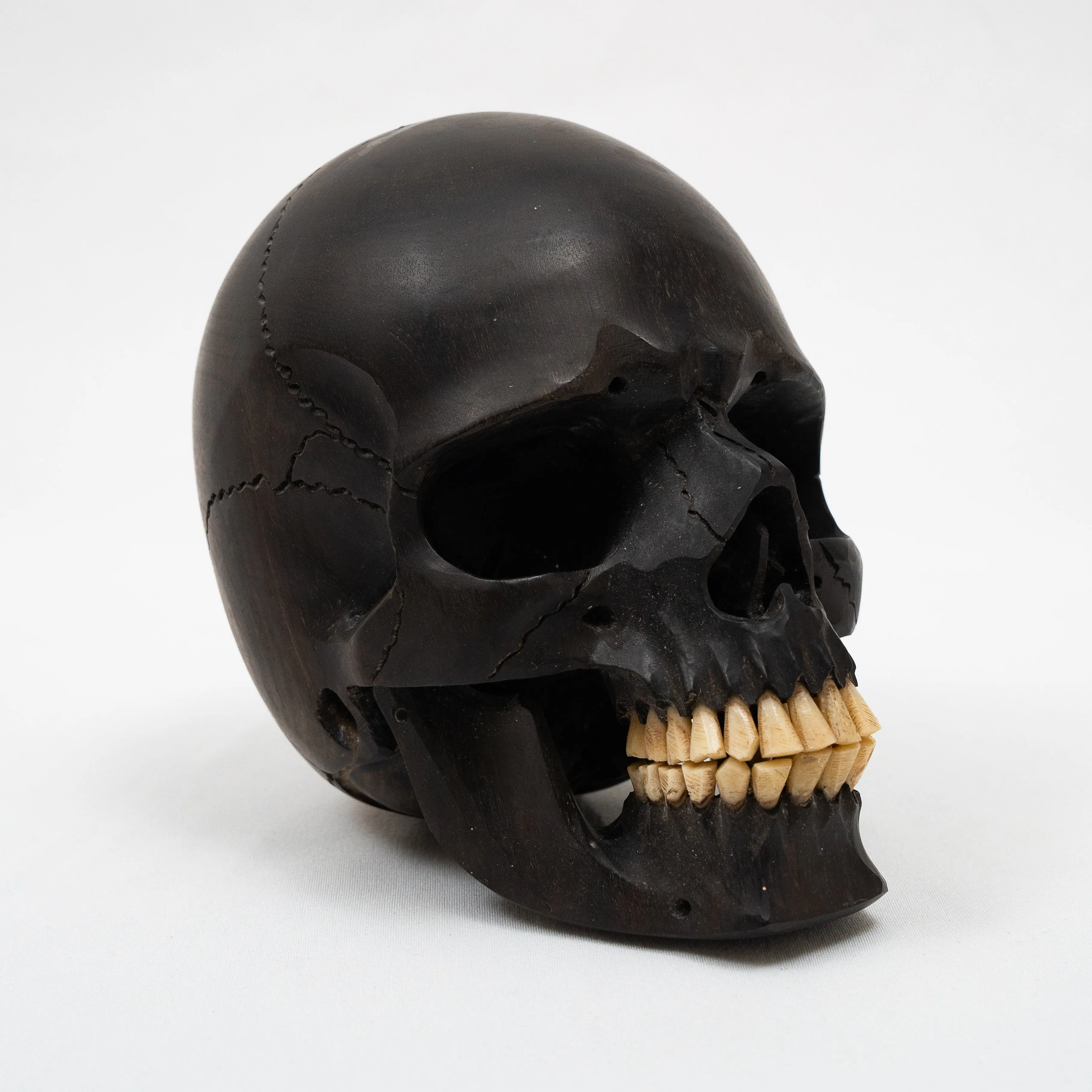 Black Ebony Wood Skull - Large 5.5" Hand Carved Human Skull Replica Skeleton Head