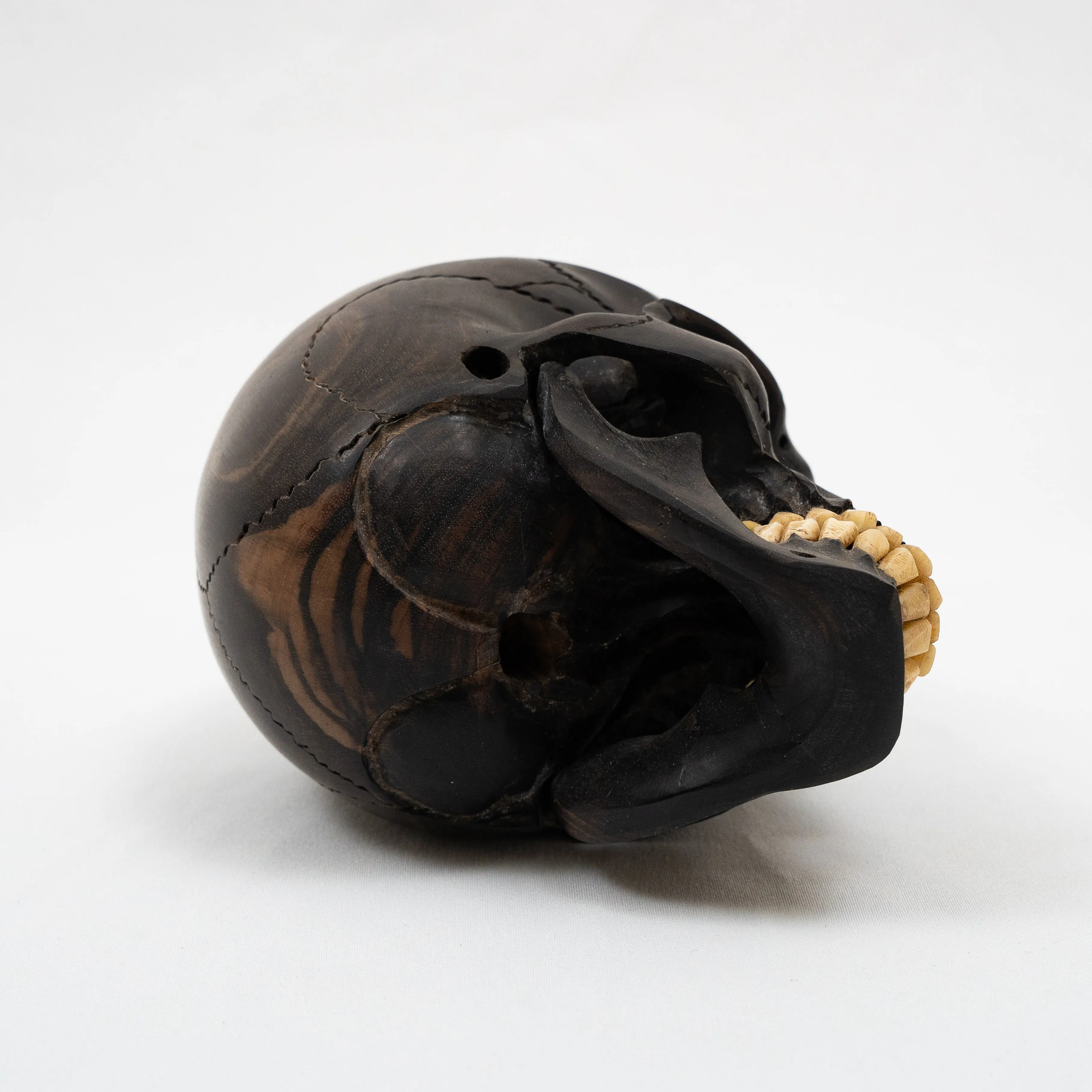 Black Ebony Wood Skull - Large 5.5" Hand Carved Human Skull Replica Skeleton Head