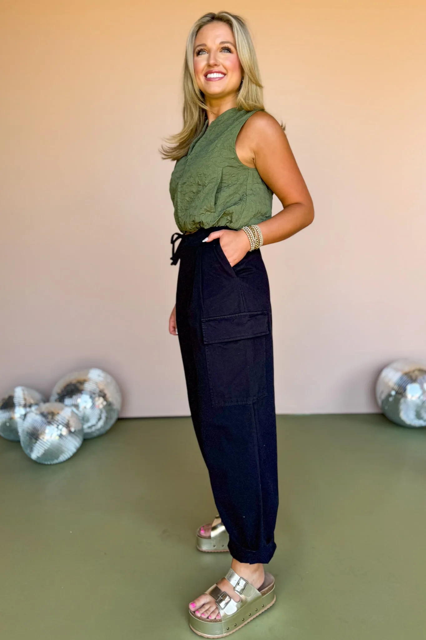 Black High Waist Drawstring Cargo Pants *FINAL SALE*