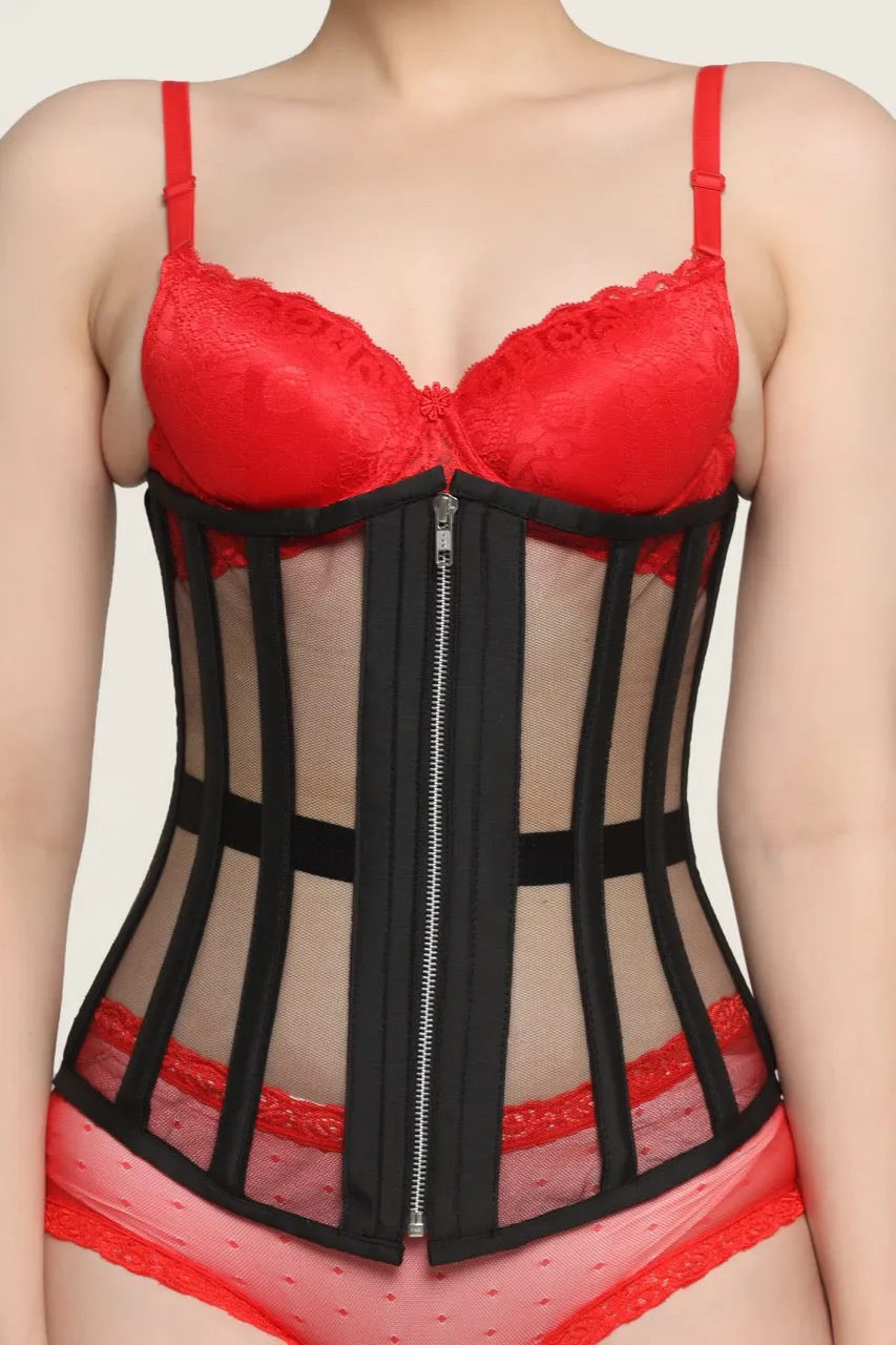 Black Mesh waist reducing longlined underbust corset