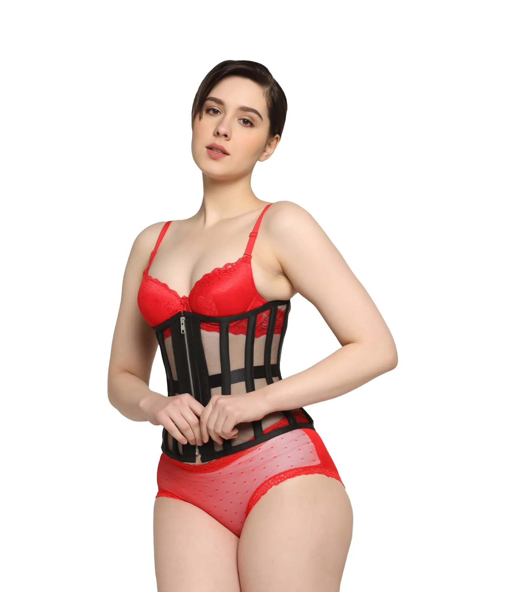 Black Mesh waist reducing longlined underbust corset