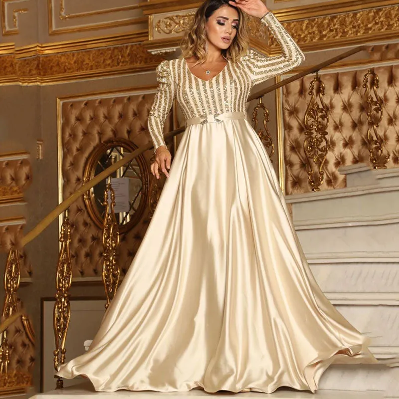 Bohemian Chic Wedding Guest Dress Deep V Swing Sexy Dress Trailing Banquet Evening Dress