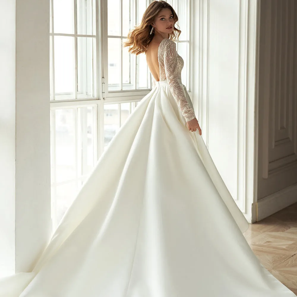 Bohemian Chic Wedding Guest Dress Sequined Lace Elegant Mid Waist Mid-Length Formal Dress Simple V-neck Half Sleeves